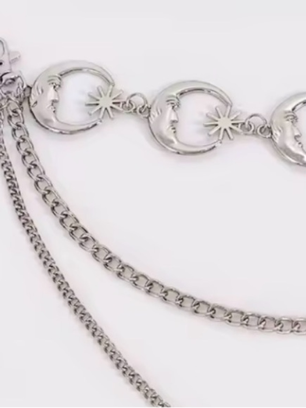 Silver tone Celestial Moon & Star Chain Belt - Picture 2 of 4